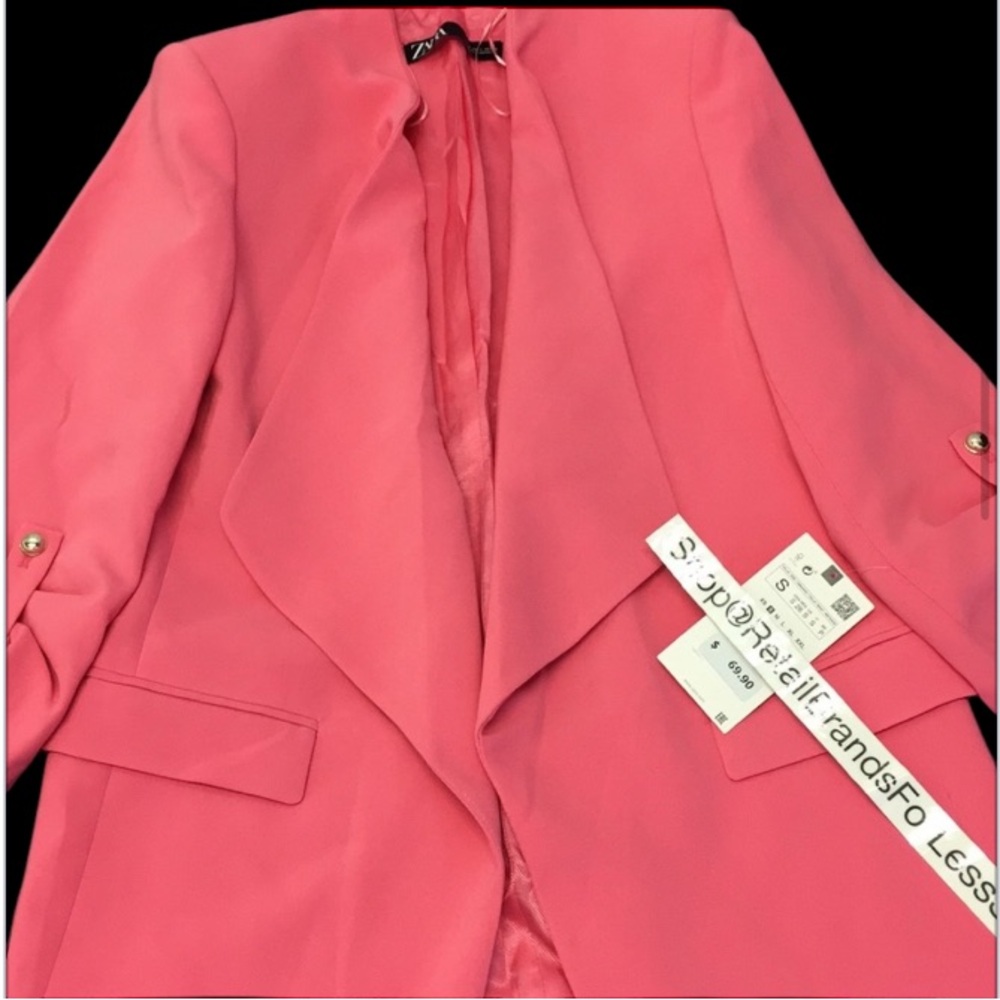 ZARA BUBBLEGUM PINK GOLD TONE BUTTON FLYAWAY BLAZER WITH LAPEL COLLAR $69.90 - Picture 8 of 9
